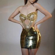 Cyberpunk Style Rhinestone Tassel Dress - Perfect for Nightclubs and Stage Performances | Two-Piece 