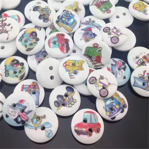 50/100pcs Print Car Kid's Sewing Wood Buttons 15mm Sewing Craft Mix Lots WB333