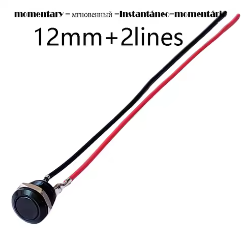 12mm Mini Black Metal Button Switch With 2Lines No Light No Locking Momentary Auto Reset Click Butto
