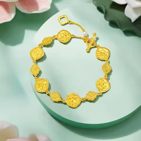 Luxury 24K 9999 Pure Gold real gold Women's Lotus Bracelet