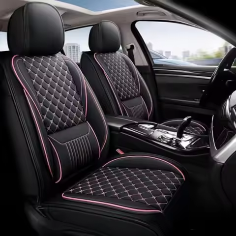 Leather Car Seat Covers Full Coverage with Fix Lumber Support Black Pink Full Set for Cars SUVs Truc
