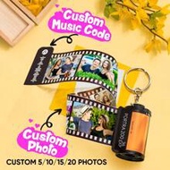 1pc Custom Film Roll Keychain With Scannable Music Code - Personalized Photo And Music Keychain - Cr