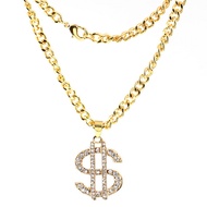PICOK Gold Plated Crystal Dollar Sign Pendant Necklace Gangster Pimp Hip Hop Chain