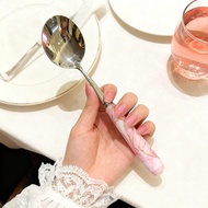 Pink Marbled Spoon Elegant Exquisite Student Children Table Spoon Table Spoon Household Round Head D