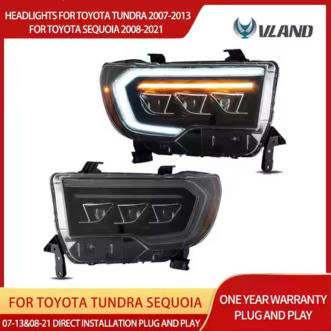 07-13 & 08-21 VLAND LED Matrix Projector Headlights Black Assembly for Tundra Sequoia with DRL Seque