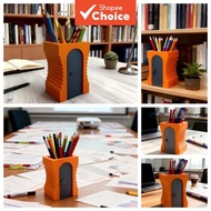 Giant Orange Pencil Organizer Box w/ Sharpener, Durable Desk Storage for Teachers/Artists