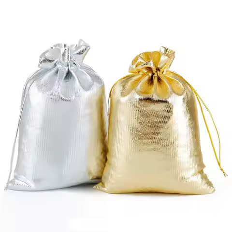 13x18 15x20 17x23 20x30cm Drawstring Gift Bags Metallic Foil Organza Pouches Christmas Wedding Party
