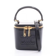 【二手】Celine CELINE手提包 Cuir Triomphe 迷你化妝箱 2WAY 金屬黑色漆皮 Cuir Triomphe 迷你化妝箱