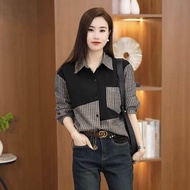 Áo Sơ Mi Nữ Mùa Xuân Thu Mới 2025 Áo Sơ Mi Kẻ Sọc Cổ Điển Dáng Ôm Vừa Vặn Chất Liệu Cotton Pha Trộn