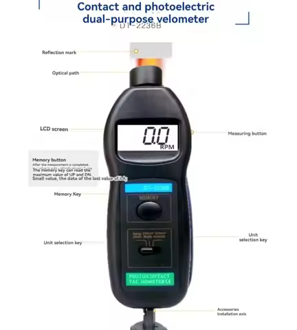 DT-2236B Photoelectric Tachometer and Contact Tachometer Two Function RPM Meter Speed Tester Laser D