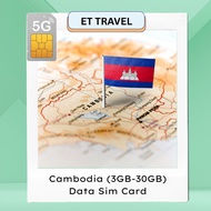 Cambodia Sim Card 5G (3GB - 20GB) Roaming Unlimited Data Travel SIM Card | ET Travel Sim Card
