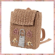 (NVIS) Double-Shoulder Straw Woven Bag Childrens Backpack Straw Woven Bag Student School Bag with Ha