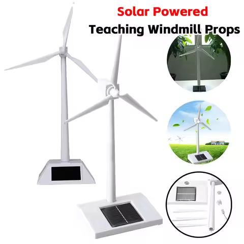 Solar Powered Teaching Windmill Props Rotatable 3D Windmill Assembled Model Energy-Saving Windmill f