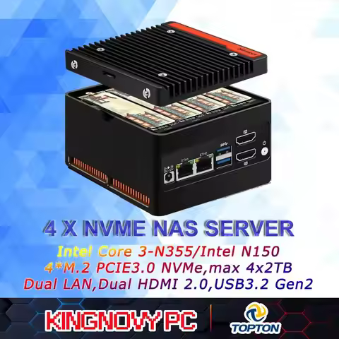 4 x NVMe Mini NAS Server 4 Bay NAS i3-N305 Core 3-N355 N150 N100 Pocket PC with Dual i226-V 2.5GbE L