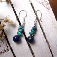 純銀設計耳環 綠松石+青金石(耳勾)/原石