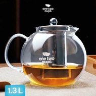 One Two Cups Borosilicate Glass Teapot Heat Resistant Strainer Teapot - BR-352 - 1300ml, Transparent