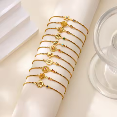 18K Gold-Plated December Birthday Stone Cuff Bracelet Stainless steel Flower Birthstone Pendant Brac