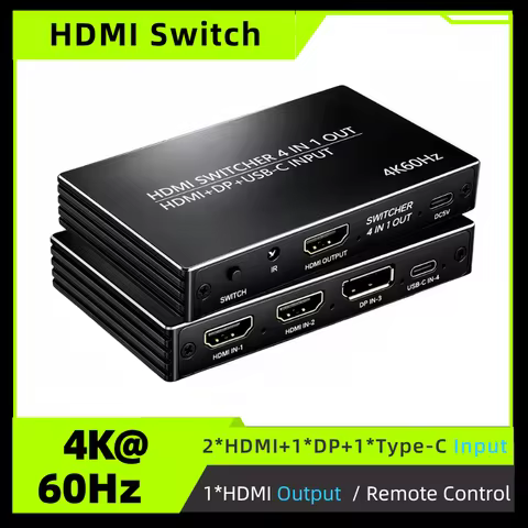 4K 4X1 HDMI DP Type-C Hybrid Switch support IR Control Four-in-one-out HDMI switching