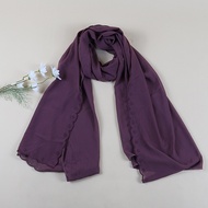 Chiffon Shawl Sulam 4 Edge Embordiery // Sulam Viral Veil Pure Color Pearl Chiffon Lace Scarves High