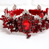 Red and silver crystals crown Beaded tiara Red royal diadem Bridal crown