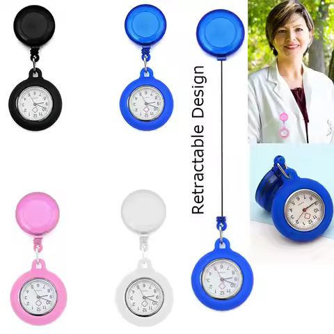 Silicone Quartz Clock Brooch Pin Doctor Hanging Pocket Watch Retractable Nurse Watch Fob Watch