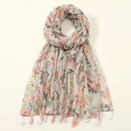 New Style Soft Cotton Linen Hijab Scarf Floral Printed Hijab Women Tassel Shawl Sun Protection Long 