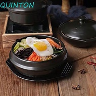 QUINTON Korean Stone Pot, 16cm Size with Tray Casserole Clay Pot, Soup Pot Black Classic Heat-resist