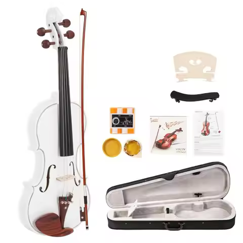 4/4 White Violin Set w/ Case+Bow+Rosin+Shoulder Rest+Cloth+Tuner