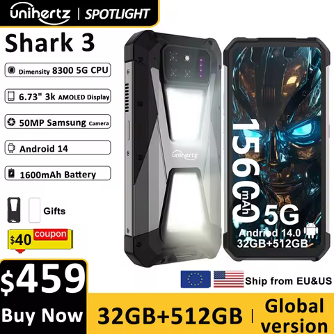 Unihertz SHARK 3 by 8849 Smartphone Android 14 32GB 512GB Dimensity 8300 3K AMOLED Screen 11600mAh N