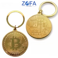 GANTUNGAN Gold Coin Bitcoin Keychain Golden Bitcoin Keychain Keychain Bitcoin Metal Keychain