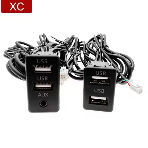 4 6 Pin Car Dual USB 3.5mm RCA AUX Jack Dash Flush Mount Panel Cable Adapter for VW Peugeot Toyota A