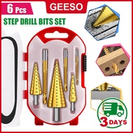 GEESO 6Pcs/Set Step Drill HSS Titanium Coated Hex Shank Drills Bits Steel Wood Cone Hole Opener Cutt