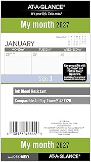 AT-A-GLANCE 2027 Planner Refill, Monthly, 3.75" x 6.75", Portable Size 3, Tabbed, 7-Ring Loose-Leaf 