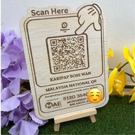ewallet QR CODE MAE + Tapak / Maybank QRPAY/ TNG/ Grab Pay WOOD WITH STAND LASER ENGRAVING