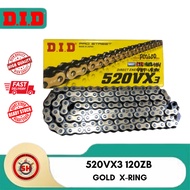Chain DID 520 VX3 120ZB Gold XRing  125cc – 800cc (Ready Stock) D.I.D X-Ring 100% Original