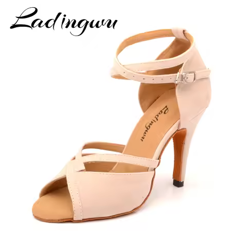 Ladingwu Hot Women Dance Shoes Latin Ballroom Dance Shoes Ladys girls Salsa Dance Shoes Beige Suede 