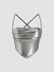 Cider  Metallic Ruched Backless Corset Top