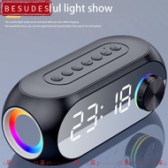 BESUDES Bluetooth Speakers, with LED Light Multifunctional Clock Bluetooth Speaker, Portable 360° Su