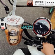 電動車水杯架不鏽鋼復古牛皮可調節咖啡架機車自行車通用