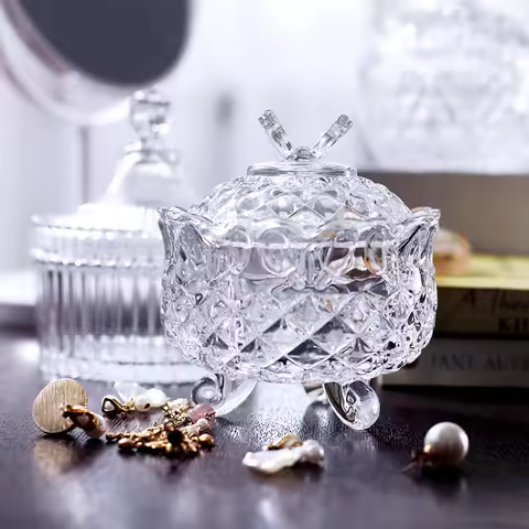 European-style Crystal Glass Candy Jar with Lid Storage Jar Home Living Room Dried Fruit Jar Snack J