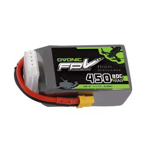 OVONIC 3S LiPo Battery 11.1V 450mAh 80C with XT30 Connector, Rechargeable Battery for Tiny Whoop Cin