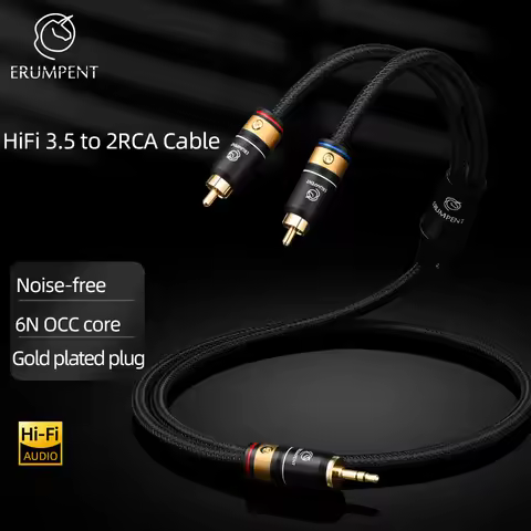 ERUMPENT HiFi 3.5mm to 2RCA Cable 6N OCC Core 3.5mm Jack to 2RCA Male Cable for Phone Amplifier Spea