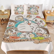 Doraemon 3in1 Cute Pattern Polycotton Fitted Bedsheet Set: Stylish Bedding + 2 Pillowcase