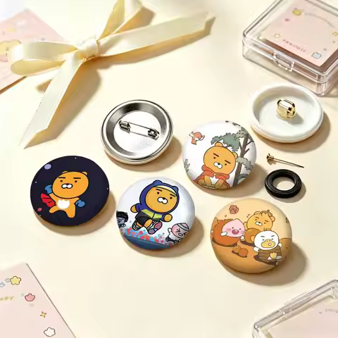 Cute K-Kakao FriendS Cartoon 25 32 44 58 75mm Badges Personalized Round Brooches Pins Accessory Gift
