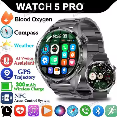 Watch 5 Pro GPS NFC Smart Watch Men 360*360 AMOLED Screen Heart rate Monitor Bluetooth Calls IP68 Wa