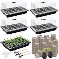 Hahood 4 Sets Seed Starter Tray Kit Germination Starter Tray with Humidity Dome and Base Include 100