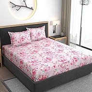 AMEYAA Cotton Elastic Fitted Printed Queen Size Double Bed Bedsheet with 2 Pillow Covers Fits Upto M