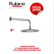 Rubine Stainless Steel Rain Shower Head With 450mm Brass Chromed Arm RS-RA8-SS