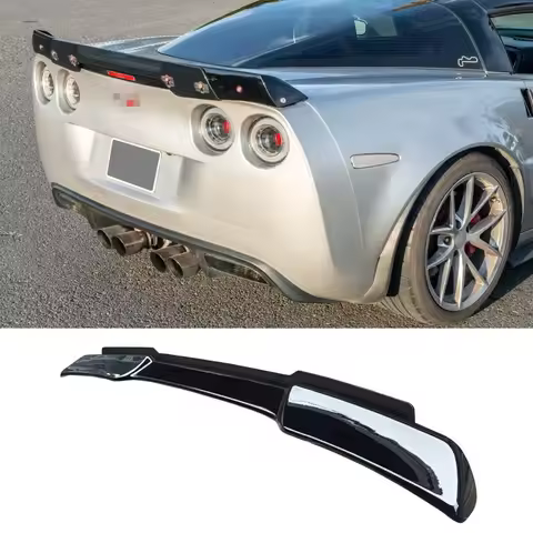 Fits for 05-13 Corvette C6 ZR1 H Style Rear Trunk Lid Wing Spoiler Carbon fiber pattern and Bright b