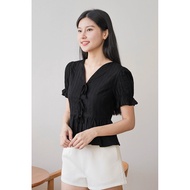 Dear Lyla Thea Ribbon Peplum Top (Black)
